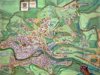 ゲオルク・ブラウン（1541-1622年）とフランス・ホーヘンベルフ（1535-90年）による『世界都市図』からのローマ地図、1570年