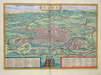 ゲオルク・ブラウン（1541-1622）とフランス・ホーゲンベルフ（1535-90）による『世界の都市』より「ローマ地図」、1572年頃
