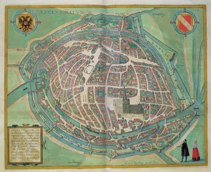 ゲオルク・ブラウン（1541-1622）とフランス・ホーヘンベルフ（1535-90）による『世界都市図』より、ストラスブールの地図、1572年頃