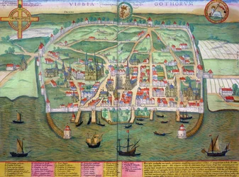 ブラウン（1541-1622）とフランツ・ホーゲンバーグ（1535-90）による「世界」のヴィスビーの地図c.1572-1617