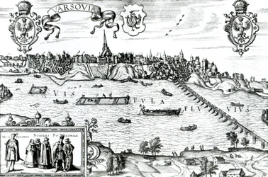 ワルシャワの地図、Georg Braun（1541-1622）およびFrans Hogenberg（1535-90）c.1572-1617による「Civitates Orbis Terrarum」から
