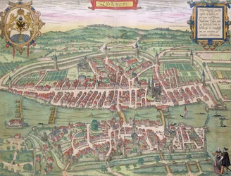 ブラウン（1541-1622）とフランツ・ホーゲンバーグ（1535-90）による「世界」からのチューリッヒの地図c.1572-1617