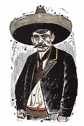 メキシコの革命家、エミリアーノ・サパタ（1880-1919）。キシログラフィーはJose Guadalupe Posada（1852-1913）。