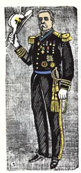 メキシコ革命（1910年〜1920年）の様子。メキシコ共和国大統領ポルフィリオ・ディアス（1828-1915）。キシログラフィーはホセ・グアダルーペ・ポサダ（1852-1913）。