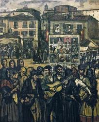 グティエレス・ソラナ、ホセ（1886-1945）。El cartel del crimen (El musico ciego) - 犯罪カルテル（盲目の音楽家）。(78 x 64 cm）。キャンバスに油彩。個人蔵