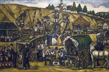 GUTIERREZ SOLANA, Jose (1886-1945).マドリードのサン・イシドロ草原での祝祭（マドリードのサン・イシドロ草原での祝祭）。1933.キャンバスに油彩。個人蔵