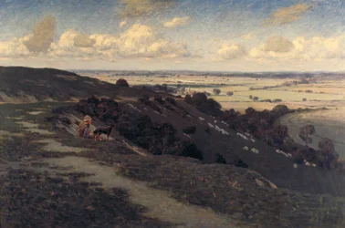 「ノースダウンズの景色を望むベリーヒルと村」、c1879-1919