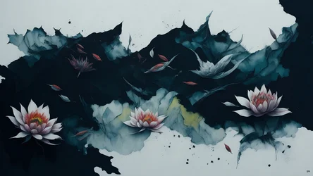 インク画：ウォーターリリ・ブラック_01