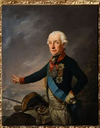 元帥大元帥王子アレクサンドル・スボーロフ (1729-1800) の肖像画。 （陸軍元帥大元帥王子A.スボーロフの肖像）。 ヨーゼフ・クロイジンガー (1757-1829) の絵画、キャンバスに油彩