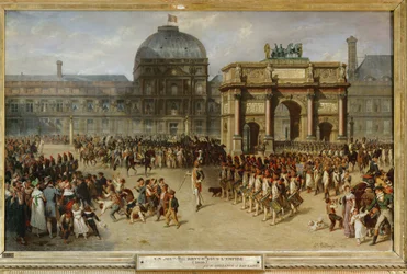 1810年、パリのチュイルリー宮殿の前で行われた軍隊観閲式。