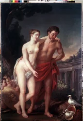 金星と火星（金星と火星）。 Joseph Marie Vien (1716-1809) の絵画。 キャンバスに油彩、225 x 151 cm