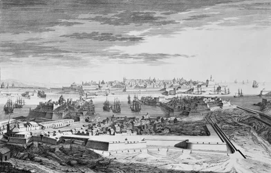 コトネール側から見たマルタの街の風景、1750年頃（エングレービング