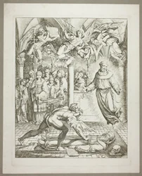 グイド・ダ・モンテフェルトロの魂をめぐる悪魔とアッシジの聖フランチェスコの闘争（『ダンテの寓話』より3枚目