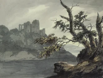 川の近くの廃墟の城