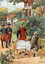 フランス国王ルイ 16 世と航海士ジャン フランソワ ド ガロー、ラペルーズ伯爵 (1741 ～ 1788 年)、1785 年、JL Beuzon 作、1933 年