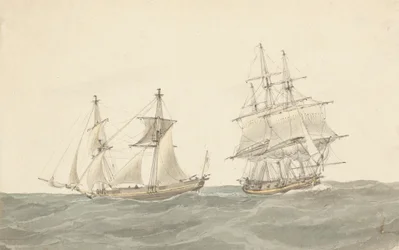 Barquentine e fragata em mar agitado