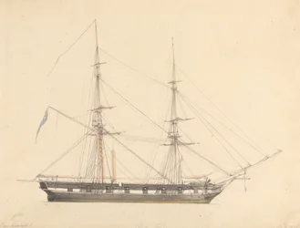 ユニオン ジャックと 3 人の人物が描かれた単一のブリッグ