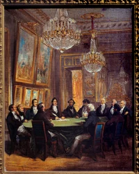 1830年7月31日に王宮で行われた王国中将宣言に署名するオルレアン公 ルイ・フィリップ・ドルレアン（後のルイ・フィリップ1世）（1773-1850）（文書に署名）は、1830年7月31日に中将の称号を得た。