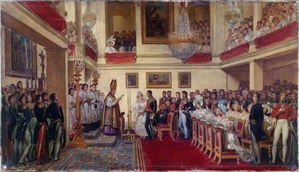 レオポルド1世とオルレアン公妃の結婚、1833年から1837年にかけて（油彩画）