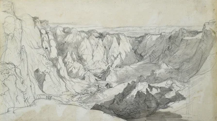 コーンウォールのカークレース錫鉱山、1810年頃（紙にウォッシュをかけた鉛筆）