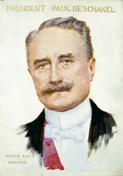 共和国大統領ポール・デシャネル（1855-1922）の肖像。ジョセフ・フェリックス・ブーショル（1853-1937）によるイラスト、1920年2月。パリカルナヴァレ美術館。