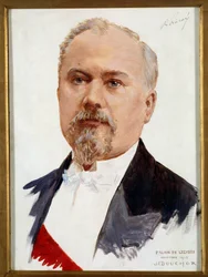 Raymond Poincare (1860-1934) 共和国大統領の肖像画。 Joseph-Felix Bouchor (1853-1937) による絵画 20 世紀の Sun。 0,33x0,24 m 注意！ この作品の使用は、第三者の承認要求または追加料金の対象となる場合があります