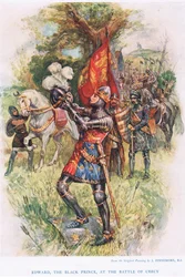 クレシーの戦いにおける黒太子エドワード、『イングランド史の子ども向け物語』より、1920年頃