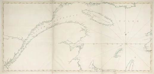 セント・ローレンス湾と川の地図、1778年頃（版画）