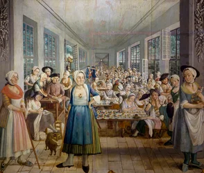 Wetter Brothersin tekstiilitehdas Orangessa, Provencessa vuonna 1764, kangaspainatusosasto, kirjoittanut Joseph Maria Gabriel Rossetti, Ranska