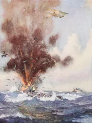 戦隊司令官AWビグスワースがドイツの潜水艦を爆弾で攻撃し、水で満たされてオステンドを沈める