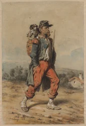 犬を持つ兵士、1853年。