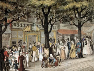 1819年のパリの大通りを歩く Joseph Louis Bellange (1800-1866) による水彩画 1819年 Paris, Musee Carnavalet