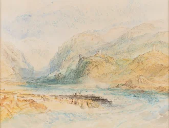 スイスのアルプスの谷 1843年頃 （紙に水彩画）