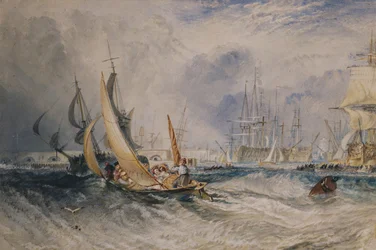 ゴスポートThe Entrance to Portsmouth Harbour, c.1829 (水彩画にアラビアゴムを加えたもの、紙)