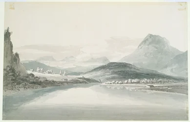 ジョン・ロバート・コゼンス（1752-99）の作品「クロンタルの湖」（鉛筆・水彩・紙