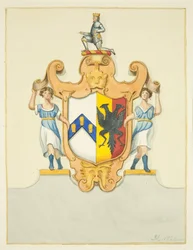 ブリストル大聖堂の記念碑にあるニュートン司教の紋章（水彩・紙