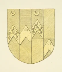 St Mary Redcliffeの真鍮プレートに描かれたBrook(e?)の紋章（水彩・紙