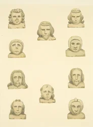 セント・メアリー・レッドクリフの北ポーチ周辺のフリーズにある10人の頭（紙に水彩画