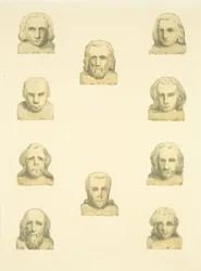 セント・メアリー・レッドクリフの北ポーチ周辺のフリーズにある10人の頭（紙に水彩画
