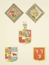 セント・ジェームズの3つの盾と2つのハッチメント（鉛筆・水彩・紙