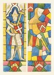 ブリストル大聖堂の聖歌隊のステンドグラスに描かれた2人の人物（水彩・紙