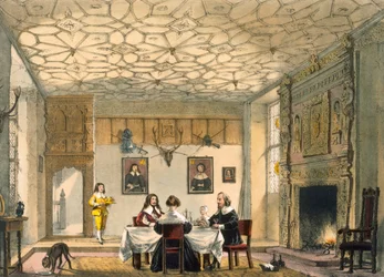 中世の家族の夕食、ウェイクハースト プレイス、サリー州、1600 年頃。