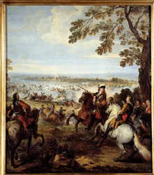 ルイ14世（1638-1715）の軍隊によるライン川の通過、ジョセフ・パロセル（1646-1704）のトールハウの絵画 日2,34x1,64 m