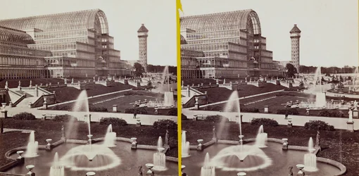 ハイドパークのクリスタル・パレス、1900年頃（モノクロ写真