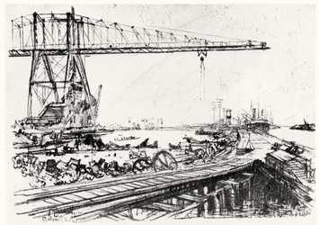 マウントホープ、ジョセフペネル作のパナマ運河のプレートII、1912年（木炭）