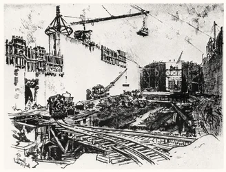 ペドロナミゲルの壁、プレートXX、ジョセフペネル作のパナマ運河、1912年（紙に炭）