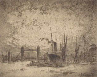 タワーブリッジ、1905年の夕方。
