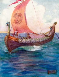 戦士たちは青い海の上を進んでいった（カラーリトグラフ）