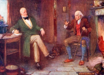 ウォルタースコット卿がコテージで貧しい男を訪ねる