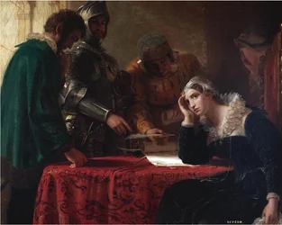 マリー・スチュアート（マレ1世デコス）-スコットランド女王メアリーの退位 par Severn, Joseph (1793-1879).油彩・キャンバス、サイズ：117x148,5、1850年頃、個人蔵